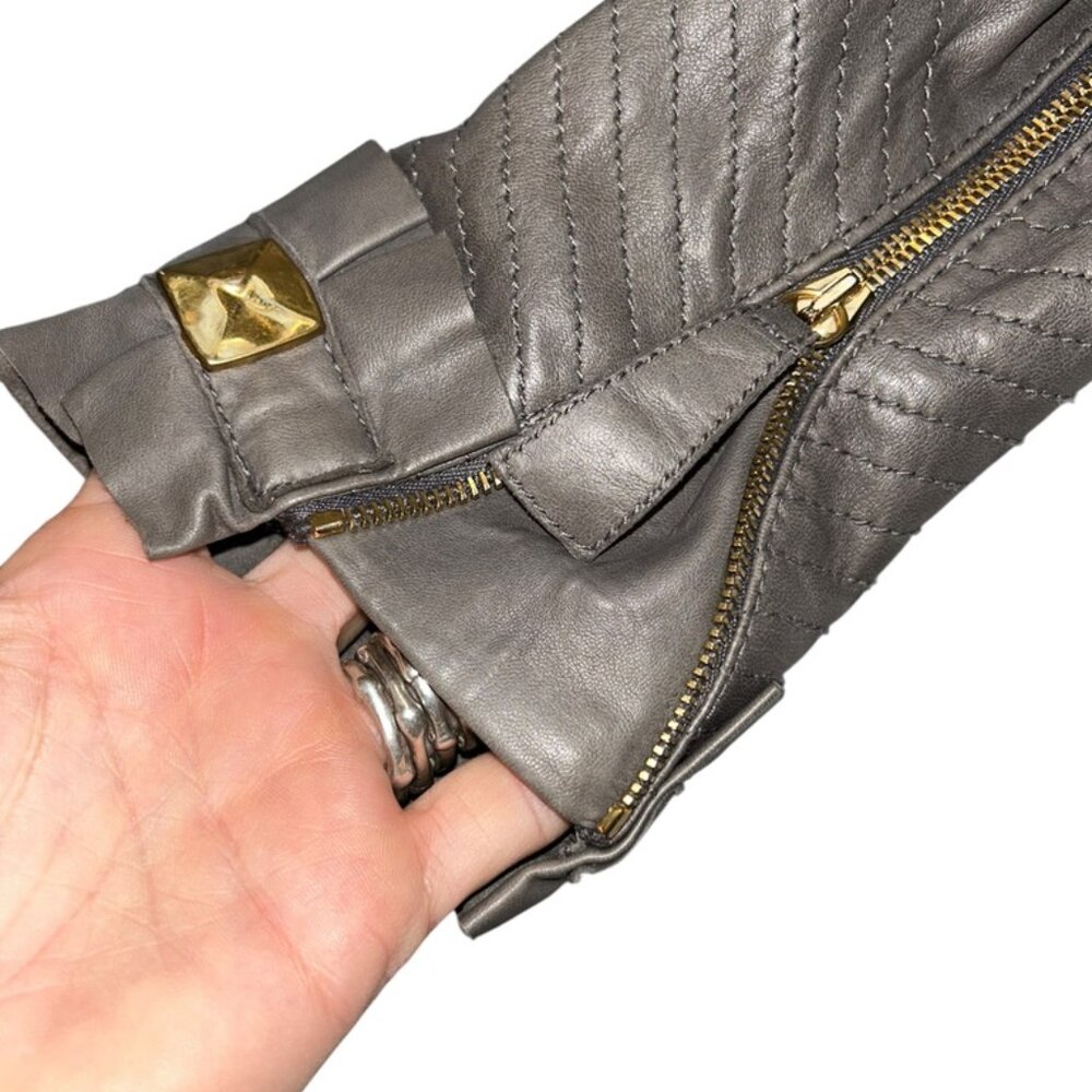 Temperley of London gray leather ruffle studs detail jacket 8 - Picture 4 of 5